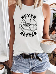Skeleton & NEVER BETTER Print Tank Top Summer Sleeveless Top