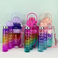 3pcs Gradient Clear Water Bottles 67oz, 25oz, 9oz Leakproof Cup with Time Scale