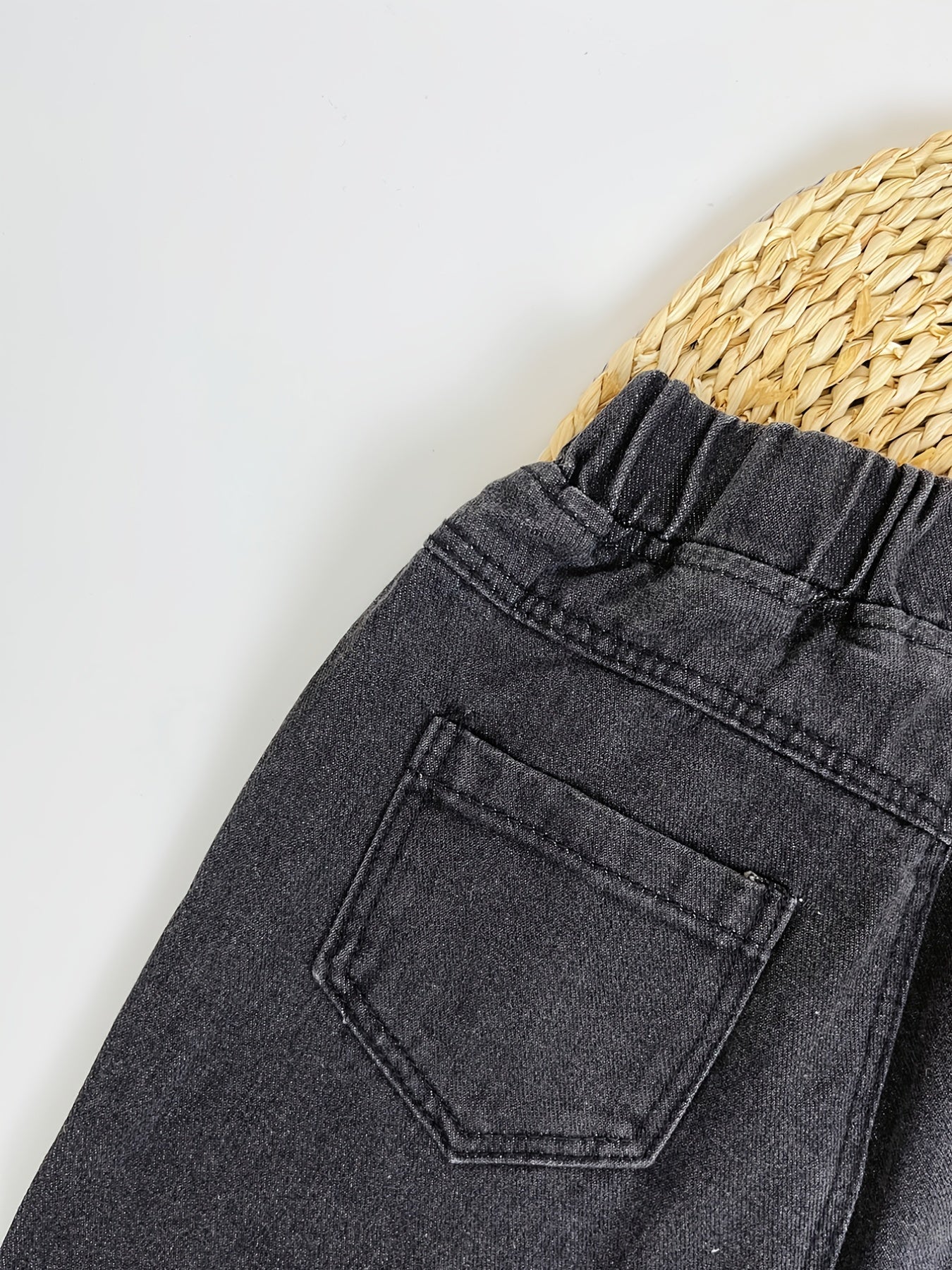 Boys Tapered Jeans Block Elastic Waist Denim Pants Kids Bottoms