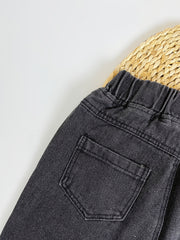 Boys Tapered Jeans Block Elastic Waist Denim Pants Kids Bottoms