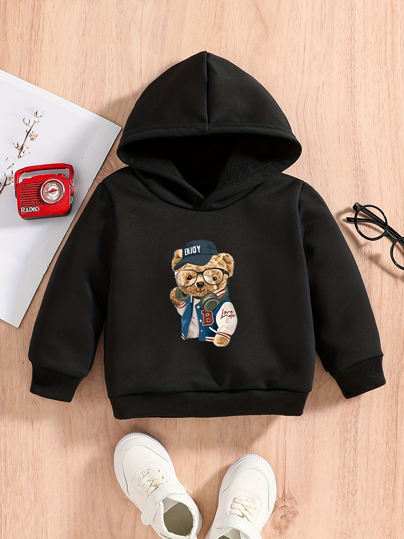 Bear Print Baby Boys Hooded Sweatshirt for Spring