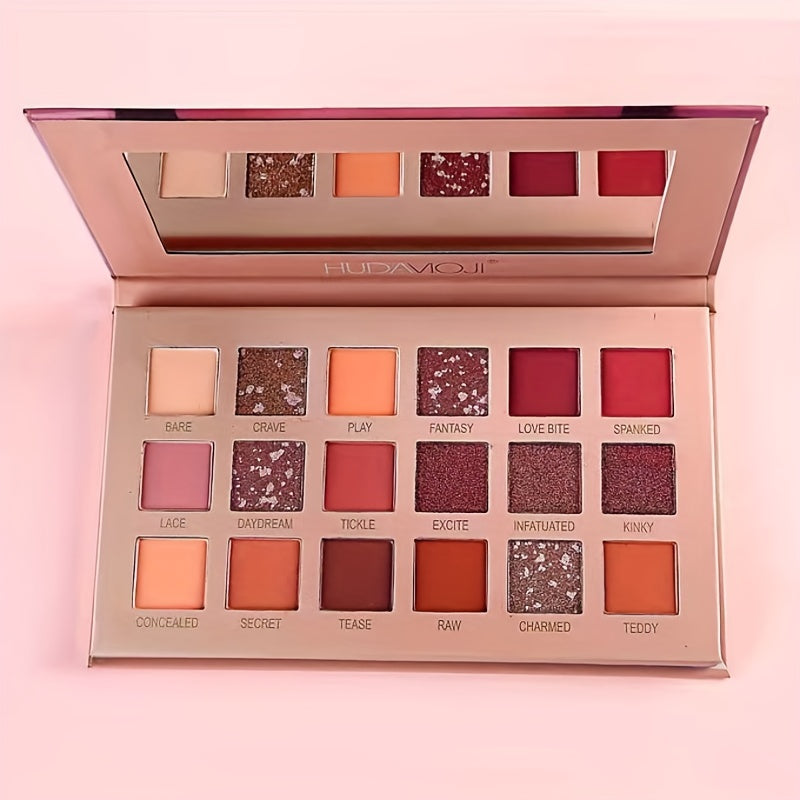 18 Colors Desert Eyeshadow Palette Satin Metallic Texture Brown Red