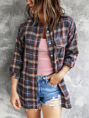 Plaid Print Button Up Long Sleeve Turn Down Collar Shacket