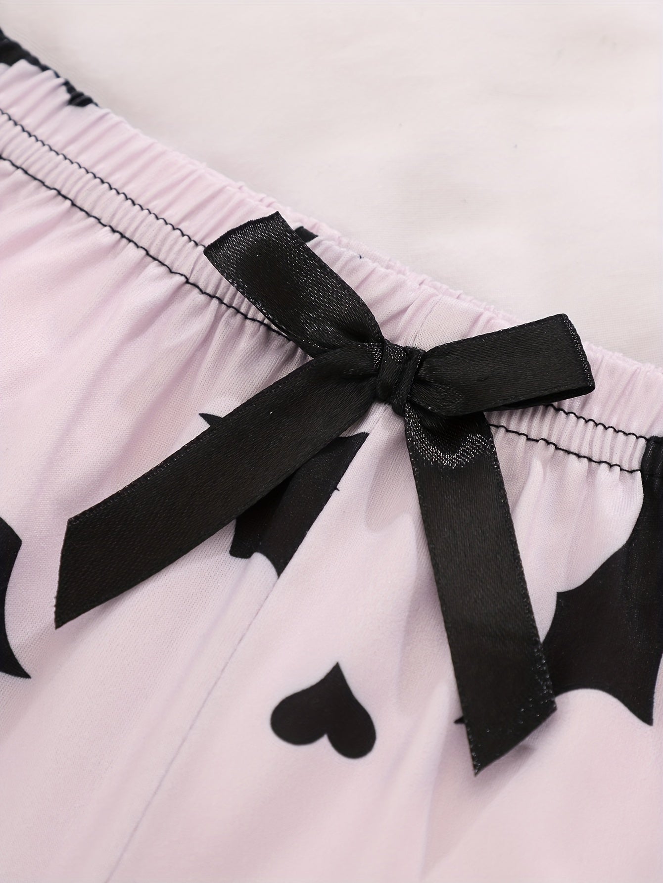 Bat Print Pajama Set Lace Trim Cami Top & Shorts Sleepwear