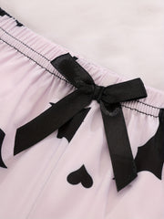 Bat Print Pajama Set Lace Trim Cami Top & Shorts Sleepwear