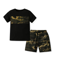 Boys Camo Print T-shirt and Shorts Set for Summer