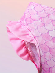 3pcs Fish Scale Print Mermaid Swimsuit Set for Girls