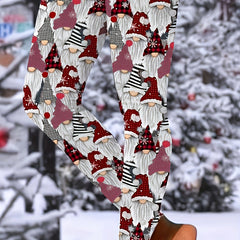 Christmas Santa Print Plus Size Leggings Medium Stretch