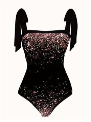 Sparkle Print Tie Shoulder One Piece Bathing suit Set