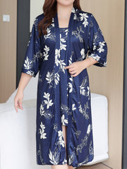 Women's Plus Size Floral Print Bathrobe Set