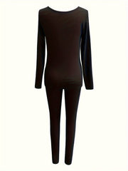 2Pcs Thermal Underwear Set Long Sleeve Tee & Casual Pant Activewear