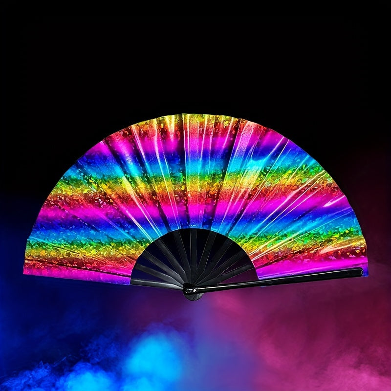 32cm Laser Folding Holographic Dance Party Fan Portable Summer Fan