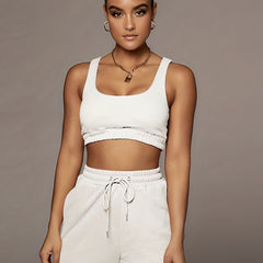Casual Matching Set Crop Tank Top & Drawstring Shorts Outfits