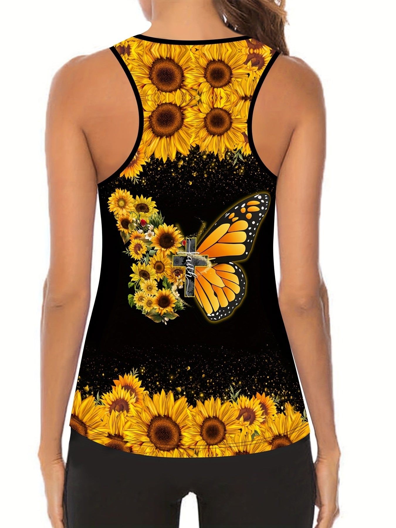 Sunflower & Butterfly Print Tank Top & Leggings Yoga Outfit Set