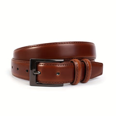 Dark Brown Leather Men's Belt with Pin Buckle
