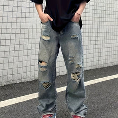 Men's Ripped Loose Fit Wide Leg Jeans