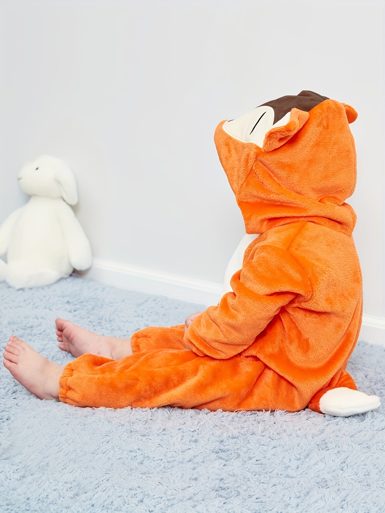 Unisex Baby Halloween Fox Romper Flannel Hoodie Jumpsuit
