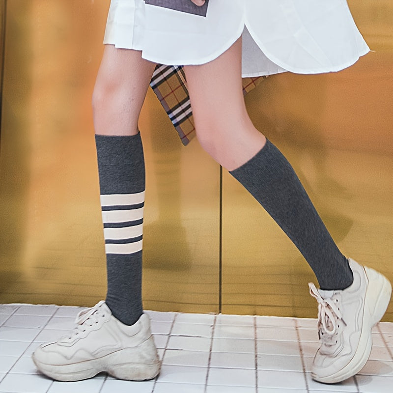 4 Pairs Striped Calf Socks Knee High Stockings