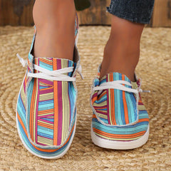 Striped Canvas Casual Shoes Lightweight Sneakers Lace Up Loafers