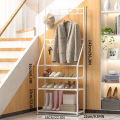 Entryway Coat Rack Shoe Storage Shelves 8 Hooks Living Room