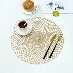 6pcs Round Bronzing Placemats Hollow Out Washable Anti-slip Table Mats