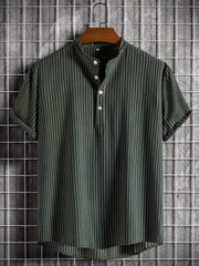Vertical Stripe Print Casual Short Sleeve Shirt for Summer Vacation