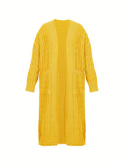 Cable Long Sleeve Open Front Cardigan with Pockets