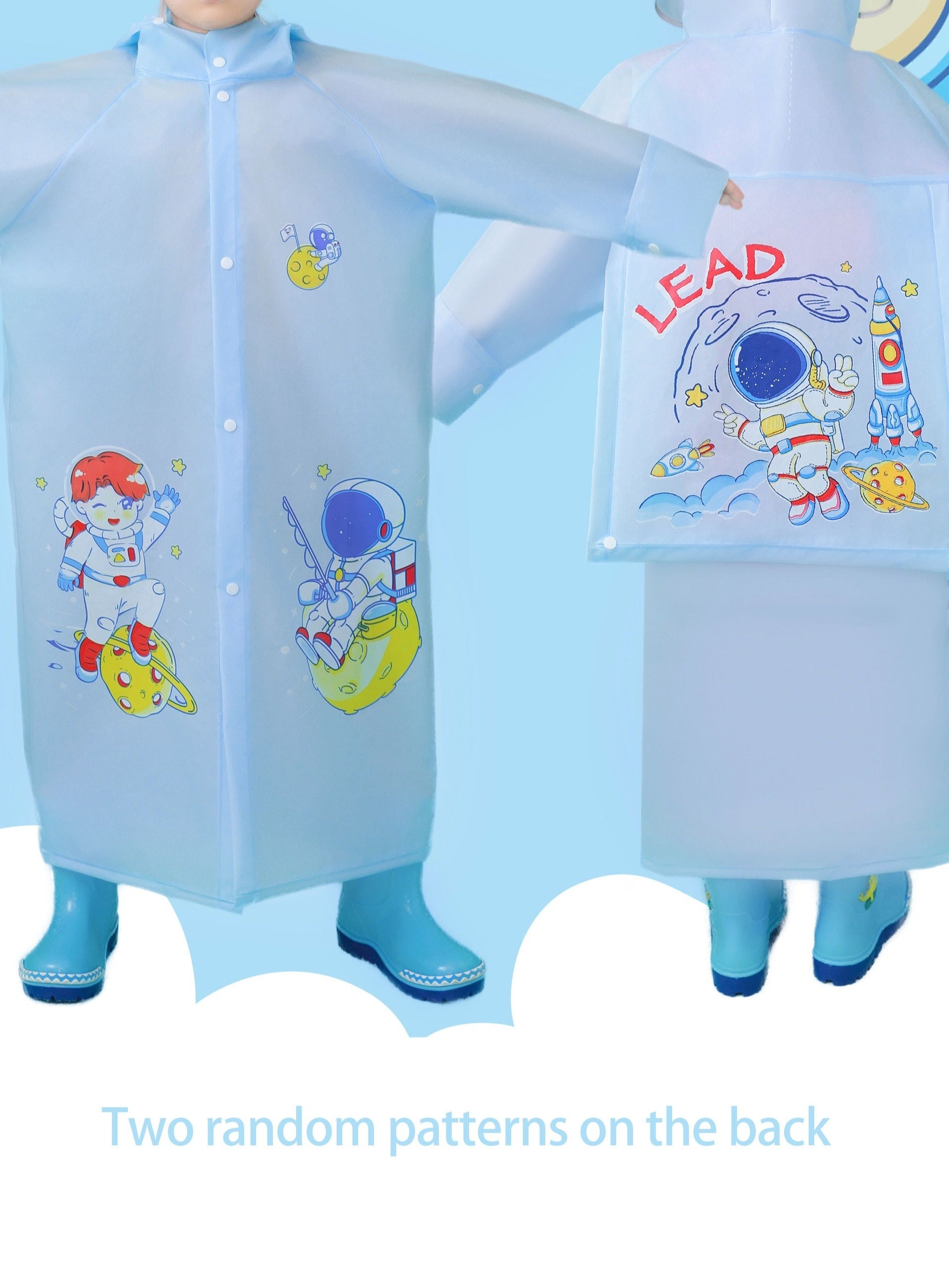 Astronaut Graphi Raincoat for Kids, Hooded Outdoor School Gift