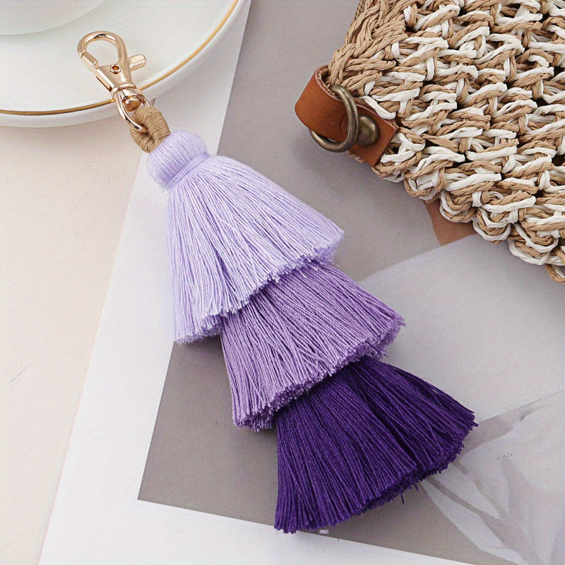 Boho Tassel Keychain Gradient Key Ring Purse Bag Car Decoration Women Gift