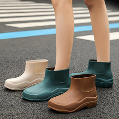 Women's Solid Non-slip Chunky Rain Boots - Waterproof Short Boots