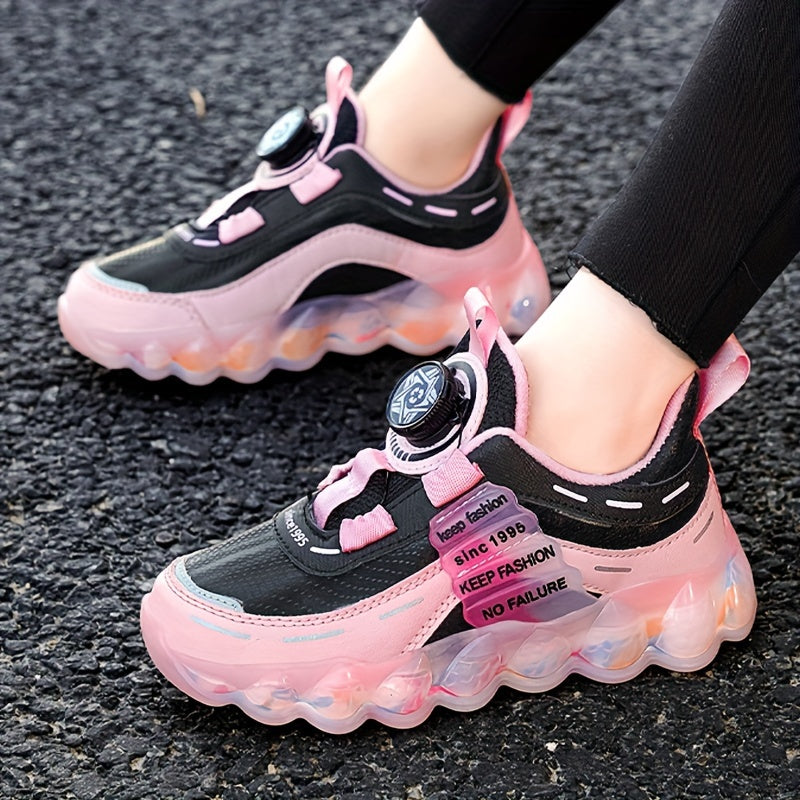 Girl's Rotating Buckle Running Shoes Soft Sole Sneakers