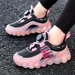 Girl's Rotating Buckle Running Shoes Soft Sole Sneakers