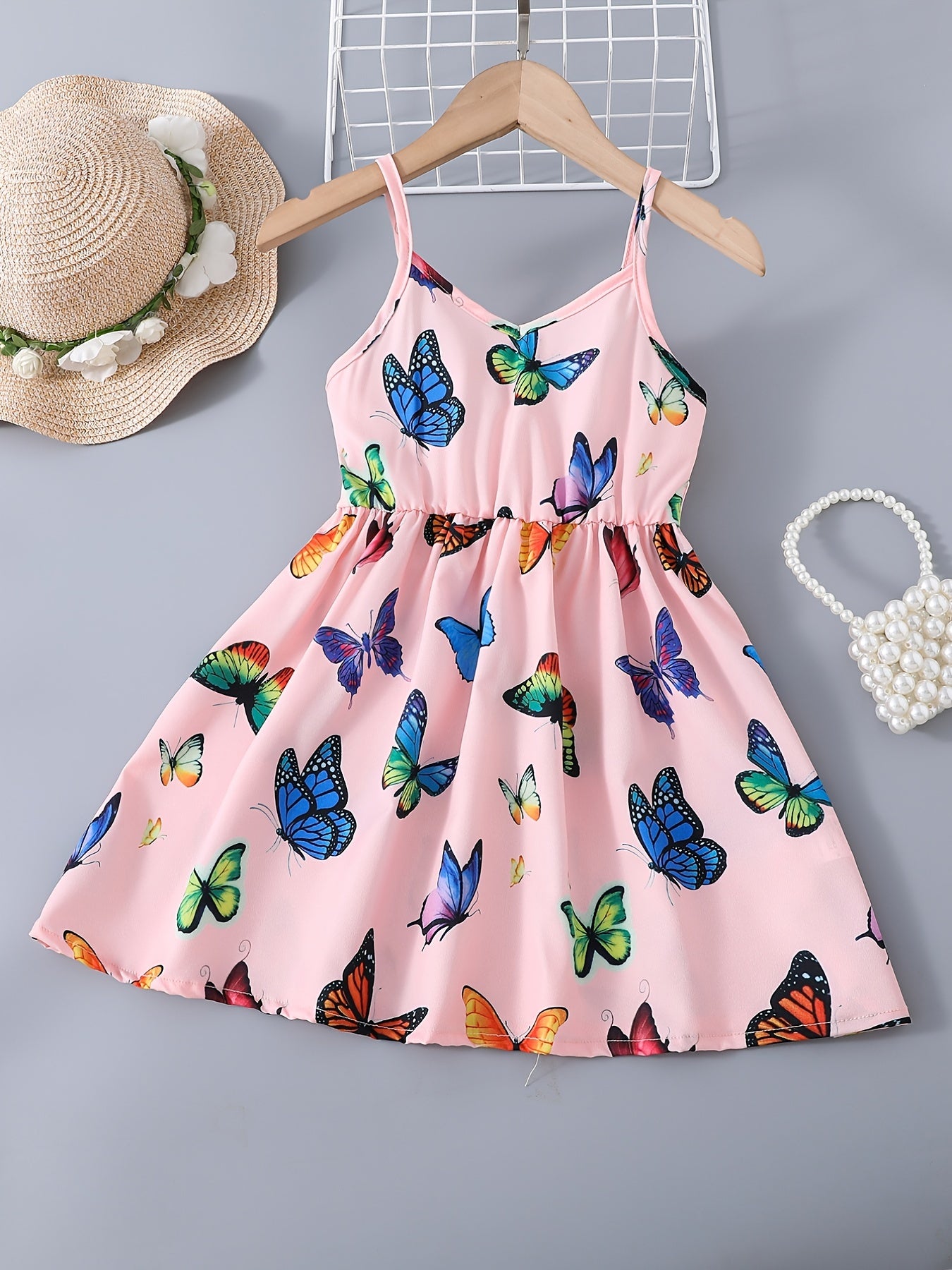 Girls V-neck Butterfly Pattern Cami Dress For Party