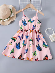Girls V-neck Butterfly Pattern Cami Dress For Party