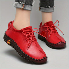 Women's Solid Lace Up Flat Sneakers Anti-Skid Low Top Shoes