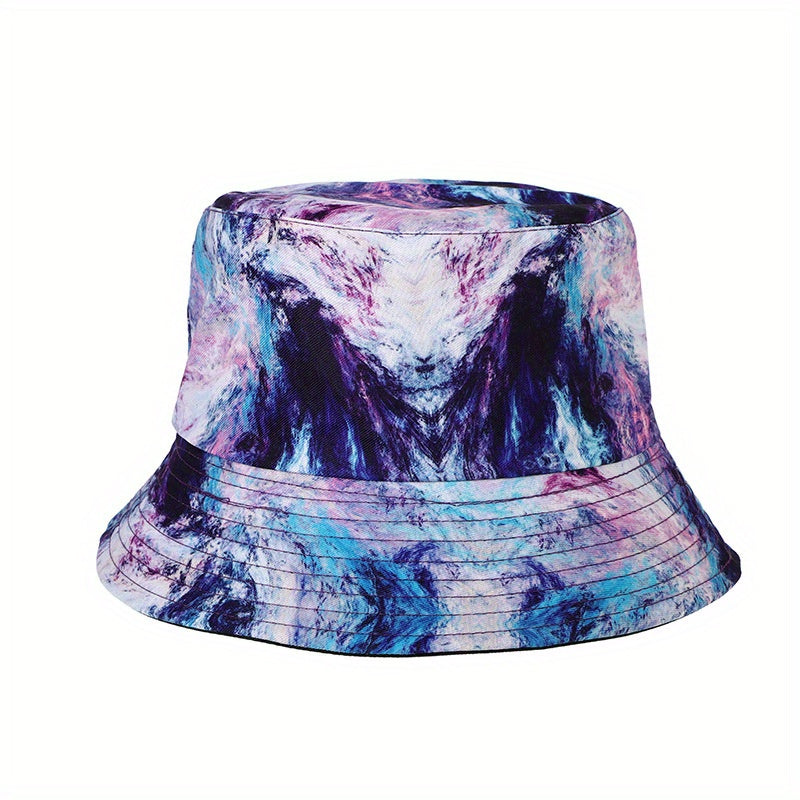 Boho Tie Dye Print Reversible Bucket Hat for Sun Protection