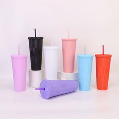710ml Double Layer Plastic Water Cup Durian Texture Straw Cup