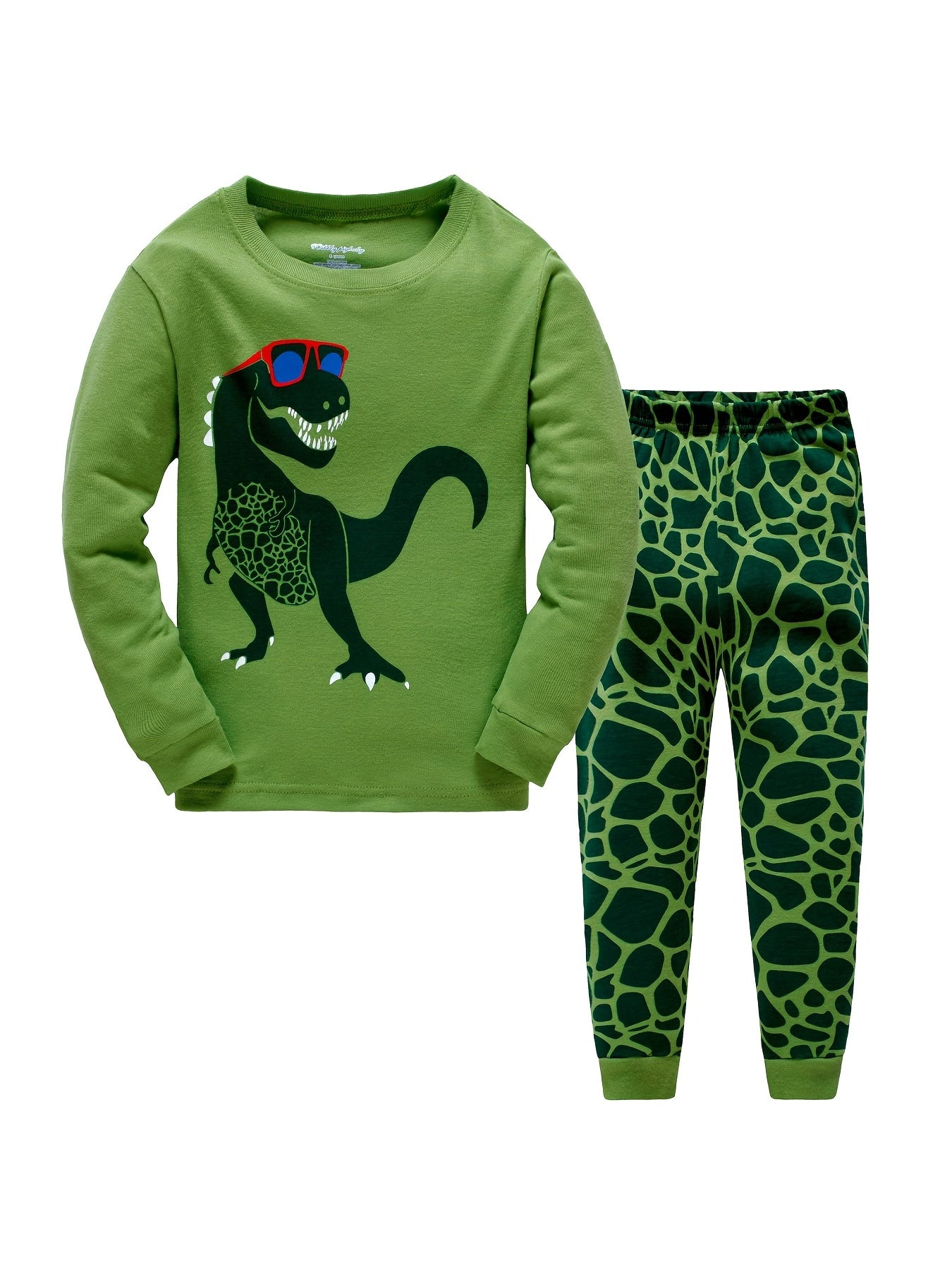 2pcs Boys Dinosaur Pajama Set Crew Neck Loungewear