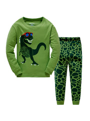 2pcs Boys Dinosaur Pajama Set Crew Neck Loungewear