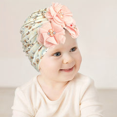 Baby Floral Pattern Beanie with Pearl Decoration