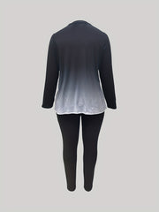 Women's Two Piece Set Letter & Ombre Print Long Sleeve Top & Leggings