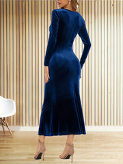 Velvet Surplice Neck Midi Dress