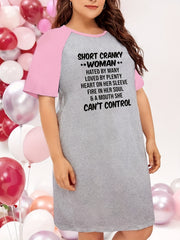 Basic Nightdress Women's Plus Slogan Print Raglan Sleeve Tee