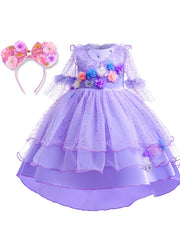 2pcs Girls Purple Flower Party Dress & Headband Set