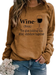 Wine Tassel Print Sweatshirt Long Sleeve Crew Neck Pullover Sweatshirt