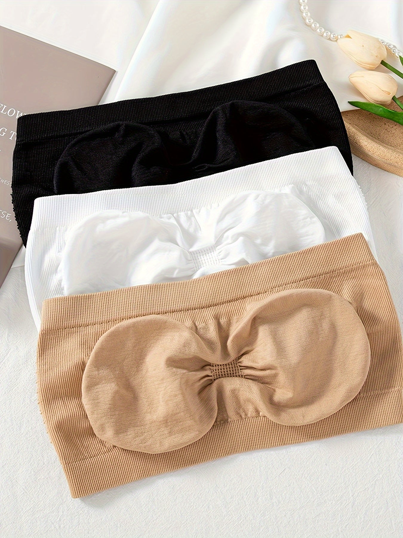 3 Pack Plus Size Sexy Bra Set Women's Plus Solid Hollow Mesh Seamless