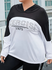 Colorblock Letter Print Hoodie Sports Top Plus Size