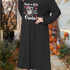 Owl & Heart Print Long Sleeve Night Dress