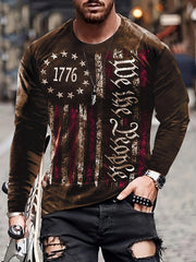 Vintage Print Men's Long Sleeve Tee Shirt for Autumn