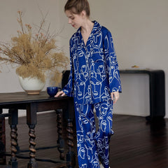 Face Sketch Pajama Set Top & Pants Women's Sleepwear